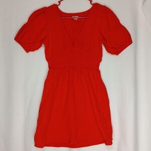 BILLABONG Red V-Neck Puff Sleeve Dress size s